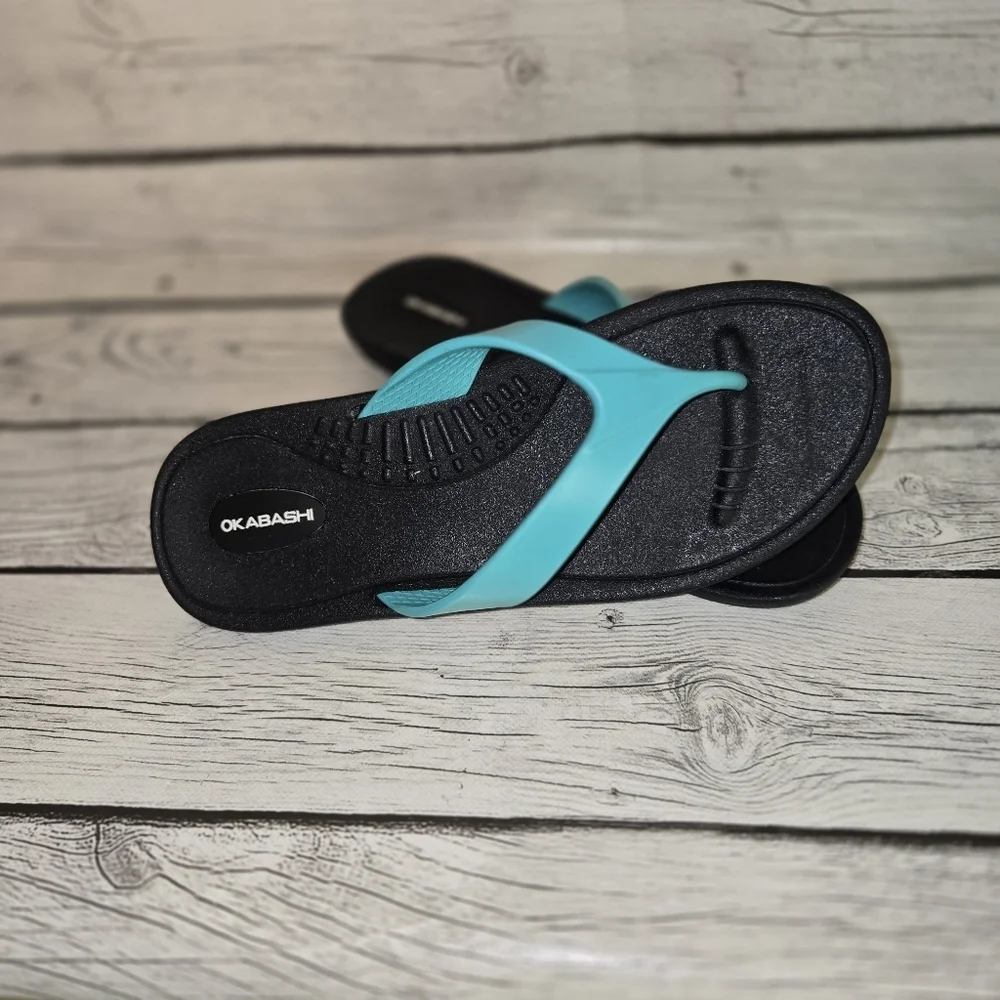 Okabashi Women's SZ ML 8/9 Black and Sea Glass Marina Sandals Flip Flops USA